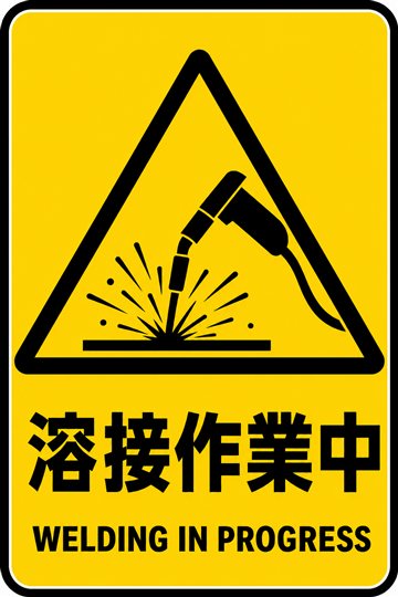 溶接作業中の安全看板