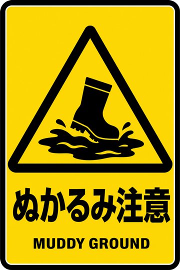 ぬかるみ注意の安全看板