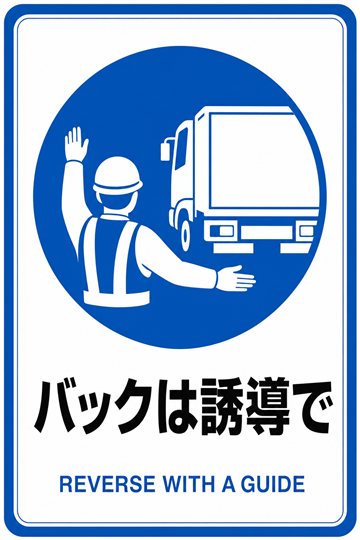 バックは誘導での安全看板（指示）