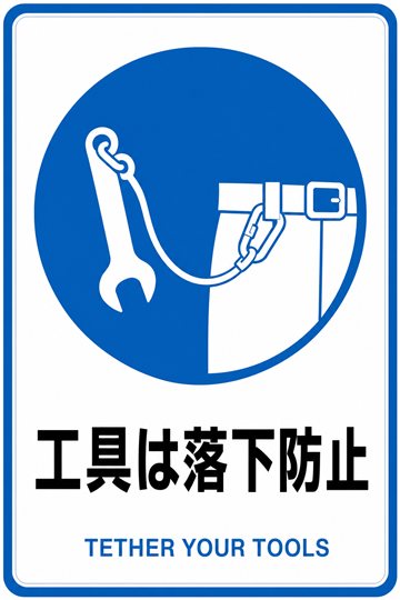 工具は落下防止の安全看板