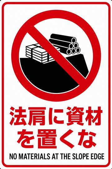 法肩に資材を置くなの安全看板