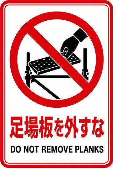 足場板を外すなの安全看板