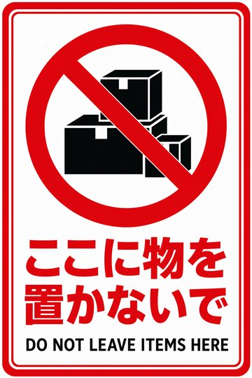 ここに物を置かないでの安全看板