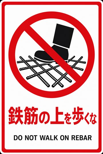 鉄筋の上を歩くなの安全看板