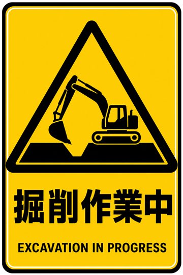 掘削作業中の安全看板