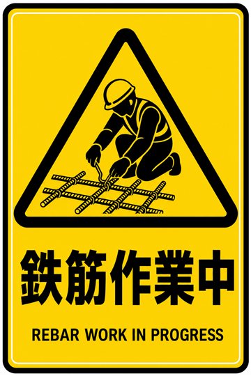 鉄筋作業中の安全看板