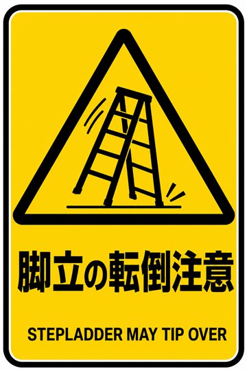 脚立の転倒注意の安全看板