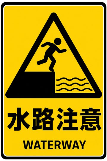 水路注意の安全看板