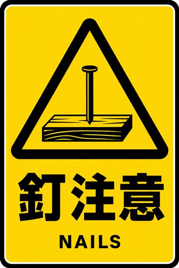 釘注意の安全看板